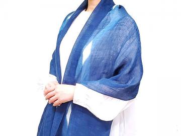 阿波藍染　本藍染シルク紬ストール　天然灰汁発酵建　藍染めストール 阿波藍染 本藍染シルク紬ストール 天然灰汁発酵建 藍染め