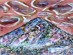 七宝焼　名山シリーズ　月山　（額縁付）　
