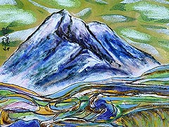 七宝焼　名山シリーズ　磐梯山　（額縁付）　