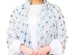 本藍染 絞りショール大柄（絹100％）（天然灰汁醗酵建）