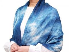 本藍染 ジャガード織ストール（絹100%）（天然灰汁醗酵建）