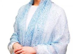 本藍染 バラ柄ショール（絹100％）（天然灰汁醗酵建）No2